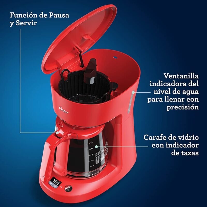 Cafetera Oster Tazas Roja Programable Piquiomart