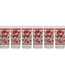 Juego de 6 Vasos Decorado Rosas Rojas