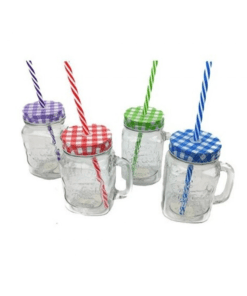 Mason Jar con Tapa y Popote de Colores