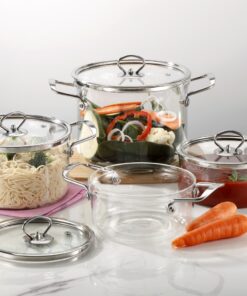Juego de Ollas Cristal Con Tapa 8 Piezas