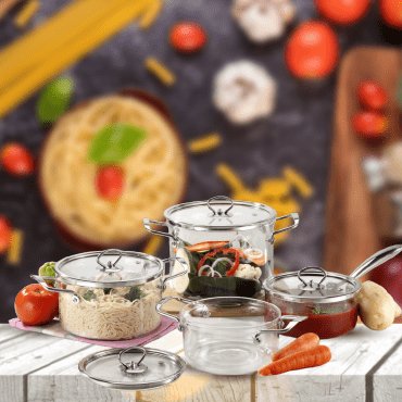 Juego de Ollas Cristal Con Tapa 8 Piezas