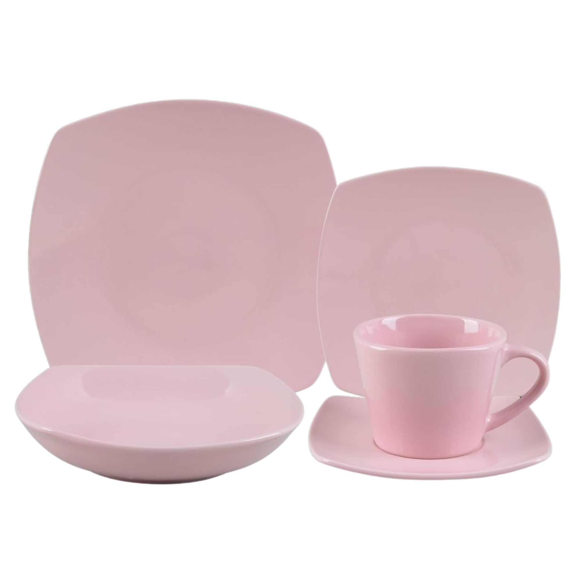 Vajilla Cuadrada 30 Piezas Rosa